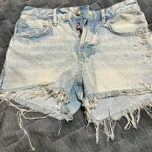 We The Free Light Blue Frayed Jean Shorts